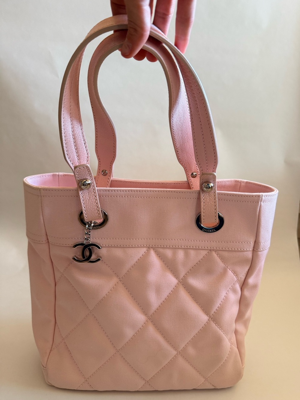 CHANEL Paris Biarritz Pink Quilted Canvas Small Tote Bag Y2K
